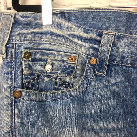 True Religion Men's Flap Pocket Light Wash Straight Leg Blue Jeans Size 38 - Picture 4 of 12